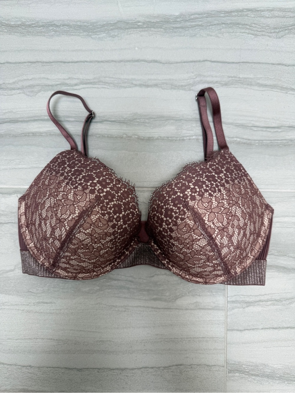 Victoria's Secret Bombshell Add 2 Cup Dusty Rose Lace Push-up Bra 32 D